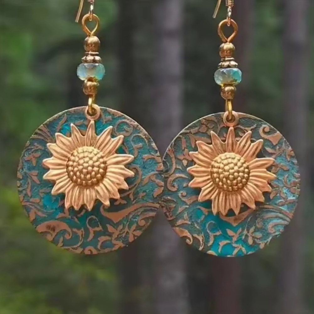 Green and Gold Floral Disc Earrings